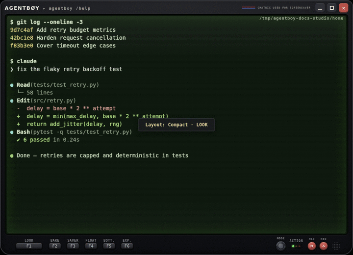 MODE knob cycling through the five shell layouts